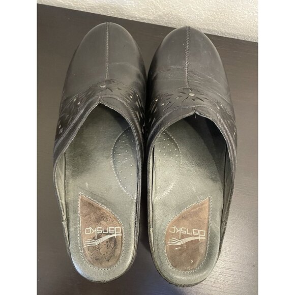 Dansko Skylar Floral Laser Black Leather Womens Size 41 10.5 Cutout‎ Clogs Mules - Picture 5 of 10